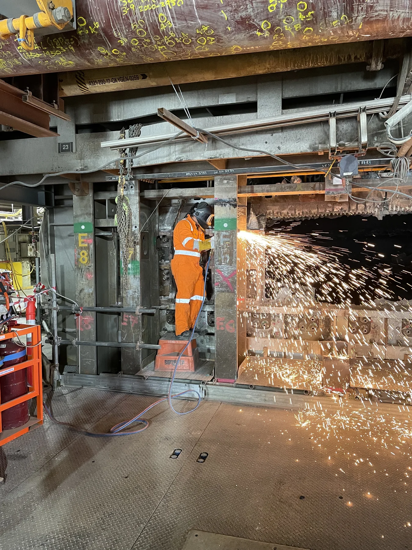 Industrial specialist completing hot work